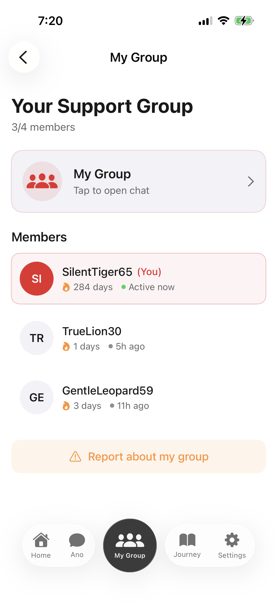 Quit Anonymous journey streak screen